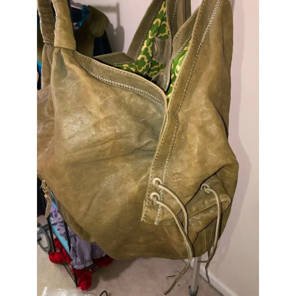 Oryany Heather XXL Shoulder Handbag Green Italian Leather Hobo Slouch Large Boho